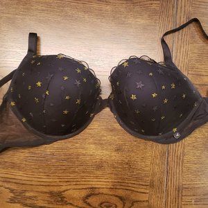 Victoria's Secret 38 DDD Push-Up bra black with embroidered stars